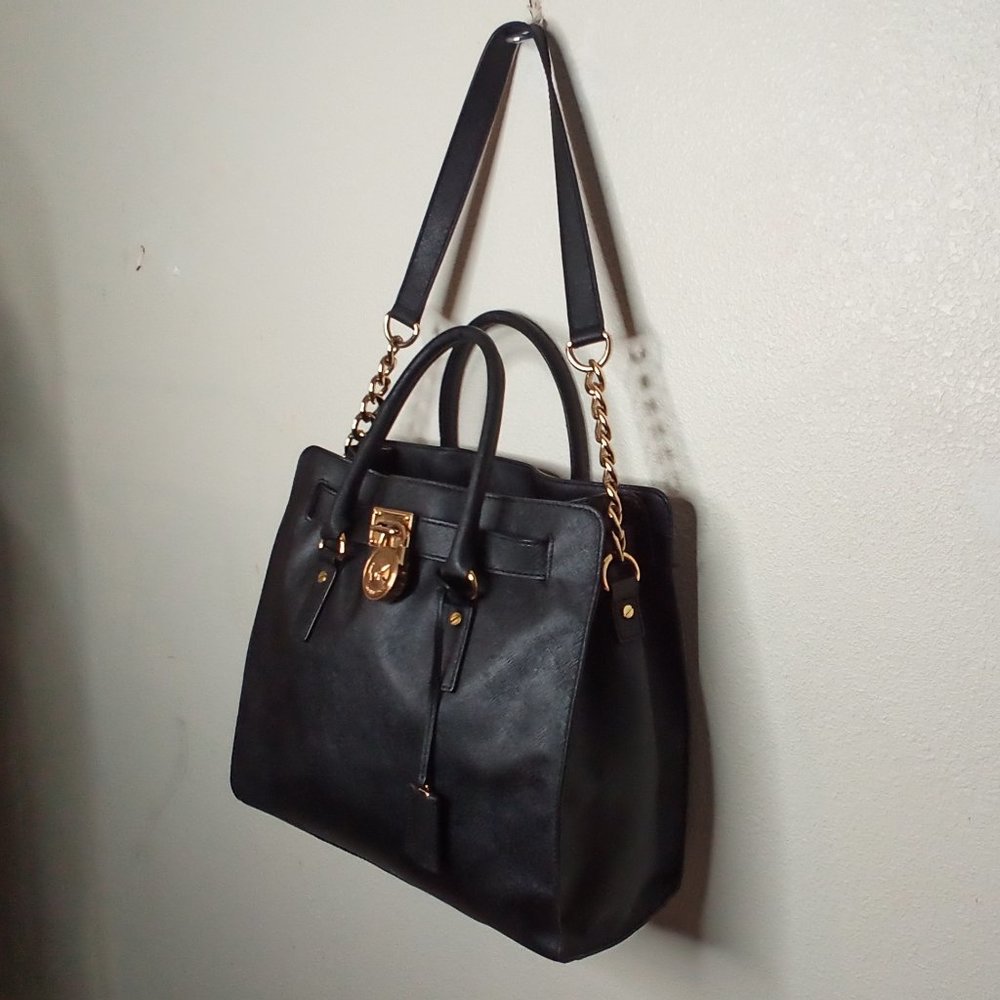 COPY - Michael kors hamelton satchel black stifano leather large. - Picture 6 of 16